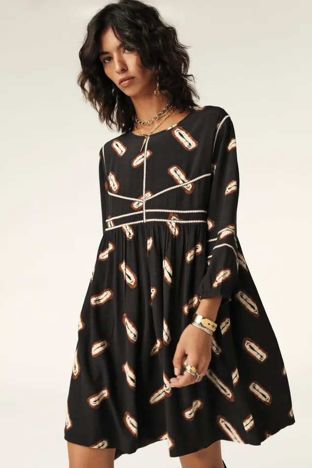 Bohemian Mini Dress Crispy Black Women Baandsh Dresses