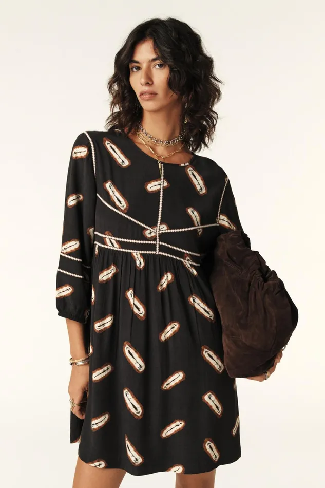 Bohemian Mini Dress Crispy Black Women Baandsh Dresses