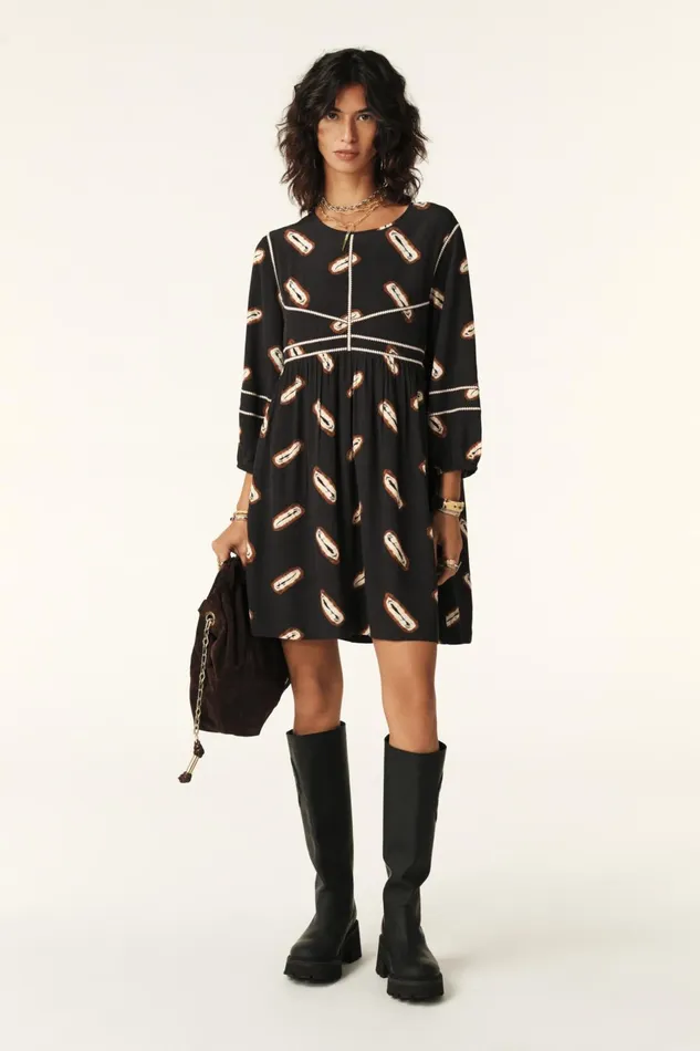 Bohemian Mini Dress Crispy Black Women Baandsh Dresses