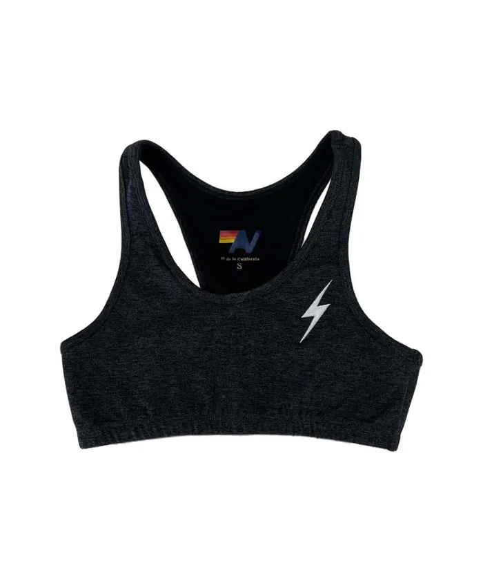 Bolt Embroidery Sports Bra 8211 Charcoal Women Aviator Nation Sports Bras