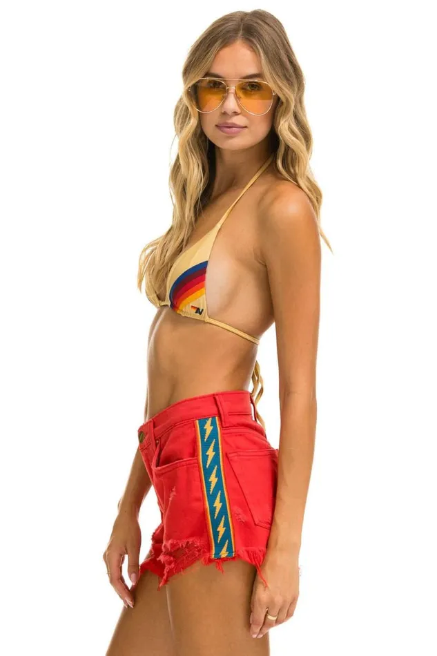 Bolt Stripe Boyfriend Cutoff Jean Shorts 8211 Red WomenMen Aviator Nation Denim