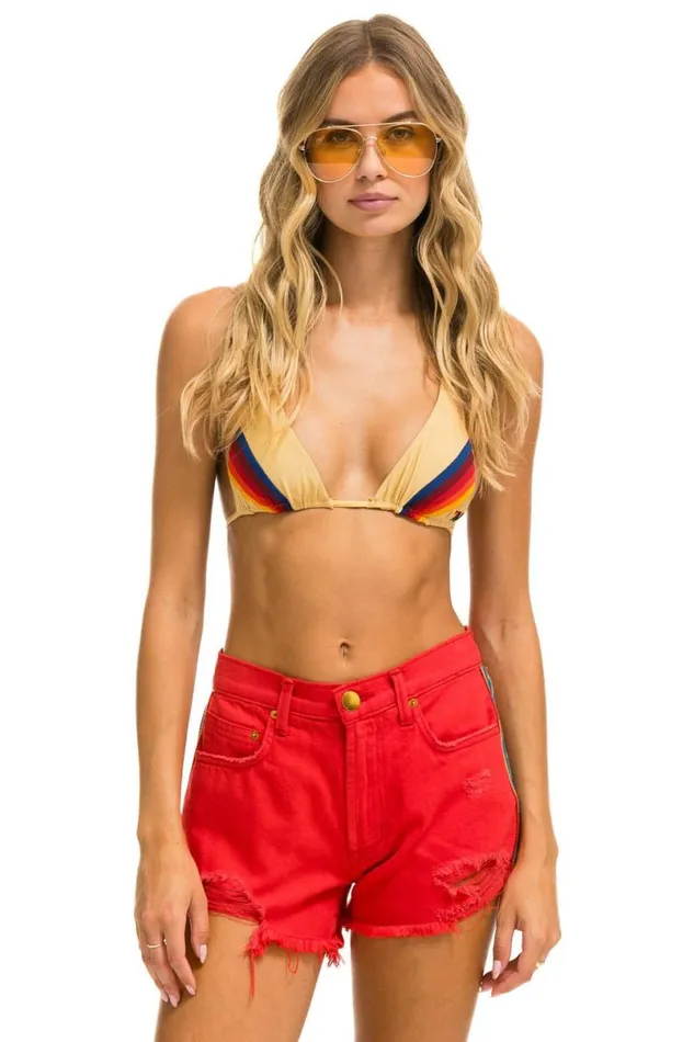 Bolt Stripe Boyfriend Cutoff Jean Shorts 8211 Red WomenMen Aviator Nation Denim