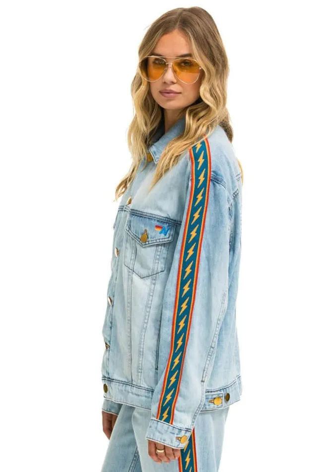 Bolt Stripe Oversized Concert Denim Jacket 8211 Super Light WomenMen Aviator Nation Denim