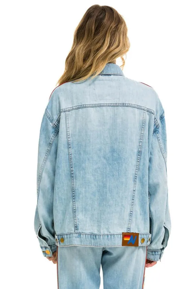 Bolt Stripe Oversized Concert Denim Jacket 8211 Super Light WomenMen Aviator Nation Denim