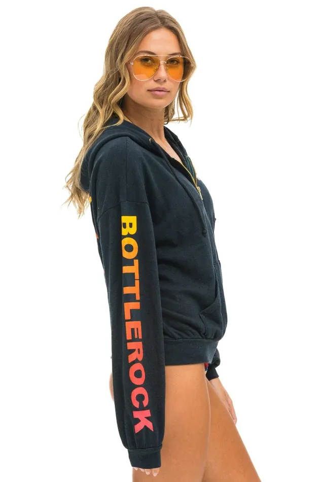 Bottlerock 2024 Relaxed Zip Hoodie 8211 Charcoal WomenMen Aviator Nation Hoodies