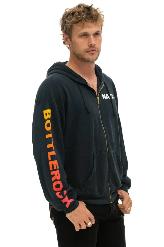 Bottlerock 2024 Relaxed Zip Hoodie 8211 Charcoal WomenMen Aviator Nation Hoodies