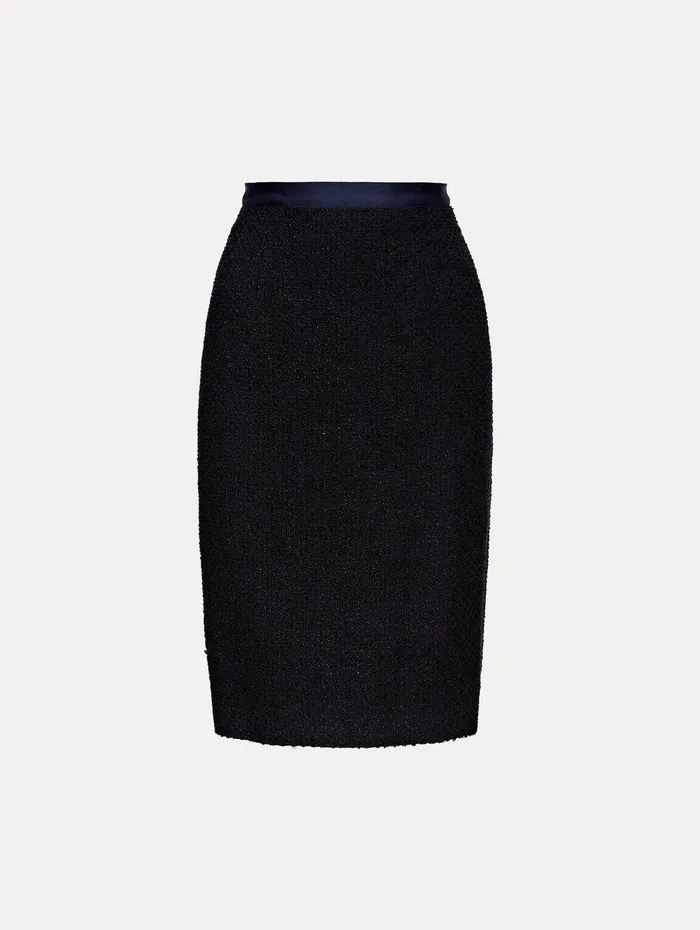 Boucle Tweed Pencil Skirt Dark Navy Women Oscar De La Renta Pants and Skirts