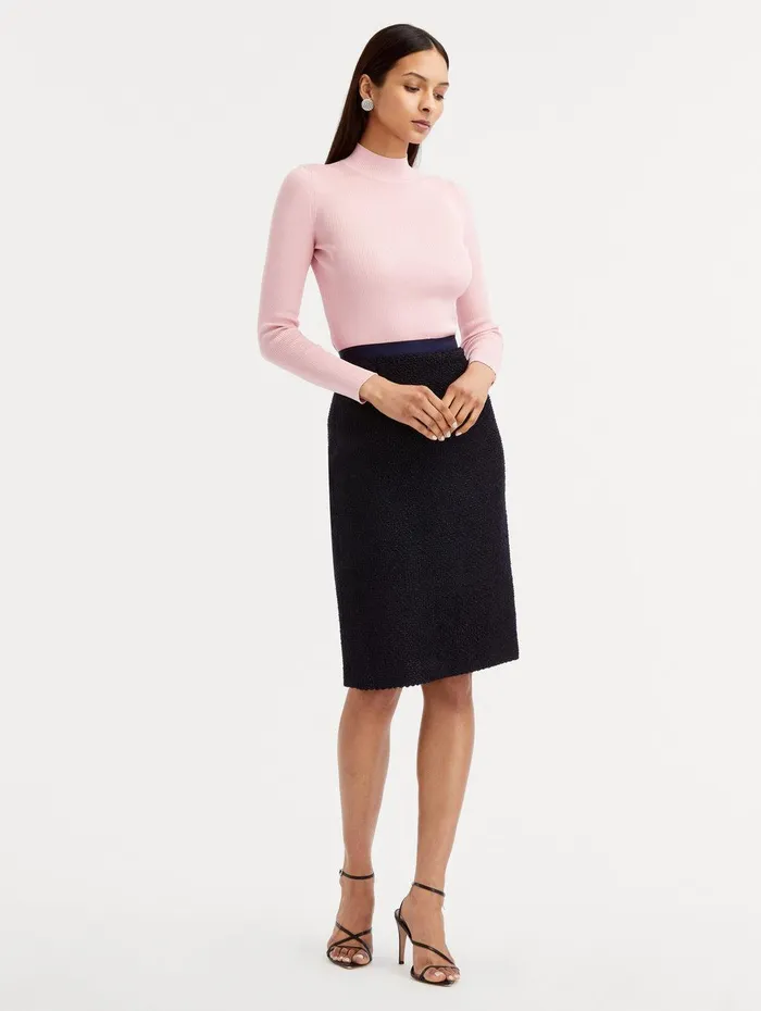 Boucle Tweed Pencil Skirt Dark Navy Women Oscar De La Renta Pants and Skirts