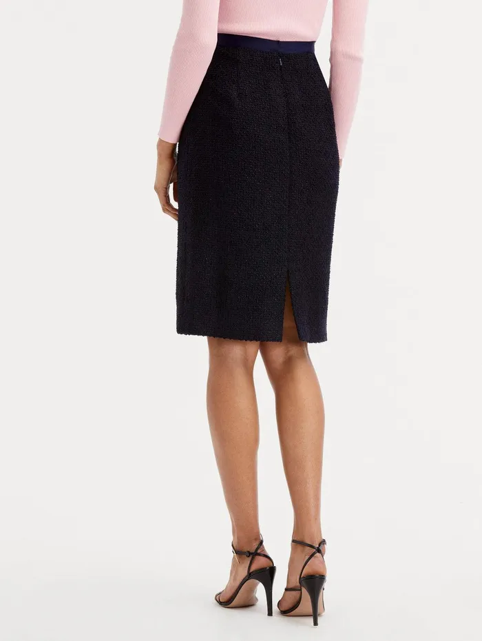 Boucle Tweed Pencil Skirt Dark Navy Women Oscar De La Renta Pants and Skirts