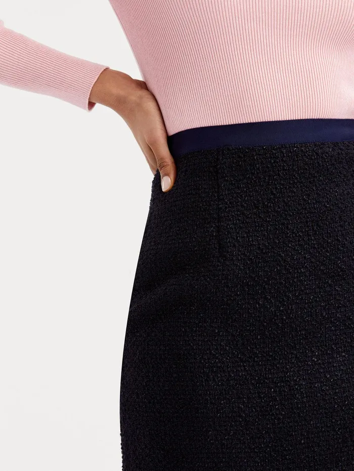 Boucle Tweed Pencil Skirt Dark Navy Women Oscar De La Renta Pants and Skirts