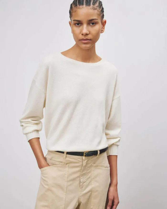 BOYFRIEND SWEATER Ivory Women Nili Lotan Knits and Sweaters