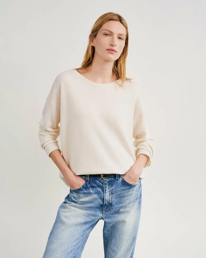 BOYFRIEND SWEATER Ivory Women Nili Lotan Knits and Sweaters