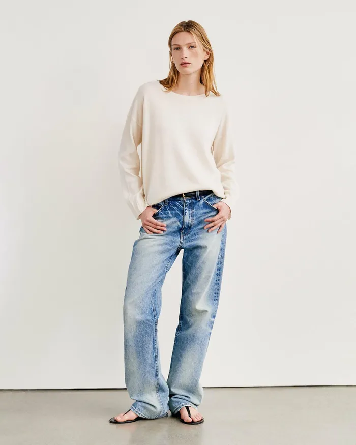 BOYFRIEND SWEATER Ivory Women Nili Lotan Knits and Sweaters
