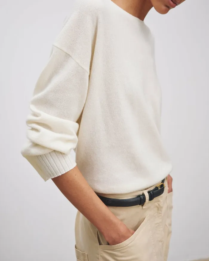 BOYFRIEND SWEATER Ivory Women Nili Lotan Knits and Sweaters