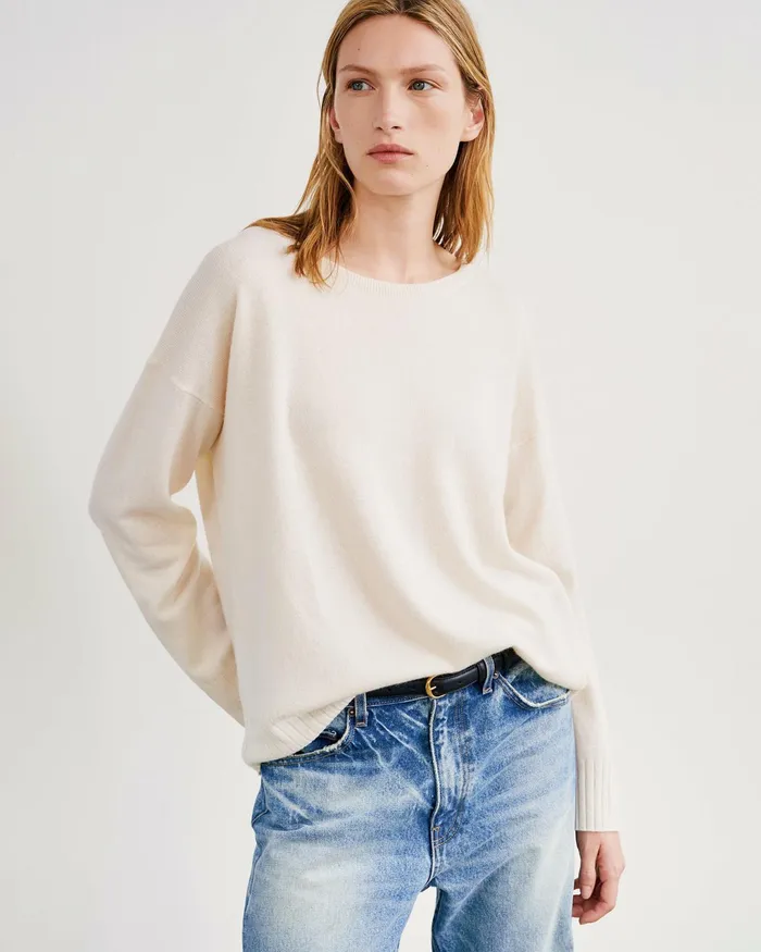 BOYFRIEND SWEATER Ivory Women Nili Lotan Knits and Sweaters