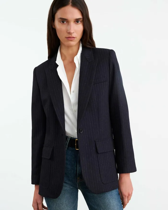 BRITTAN BLAZER Midnight Pinstripes Women Nili Lotan Jackets and Blazers