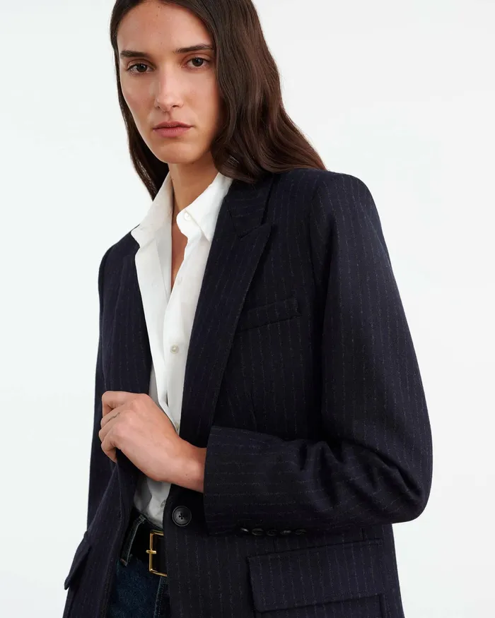 BRITTAN BLAZER Midnight Pinstripes Women Nili Lotan Jackets and Blazers
