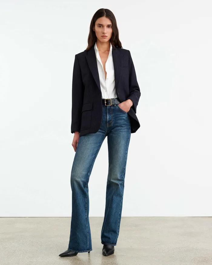 BRITTAN BLAZER Midnight Pinstripes Women Nili Lotan Jackets and Blazers