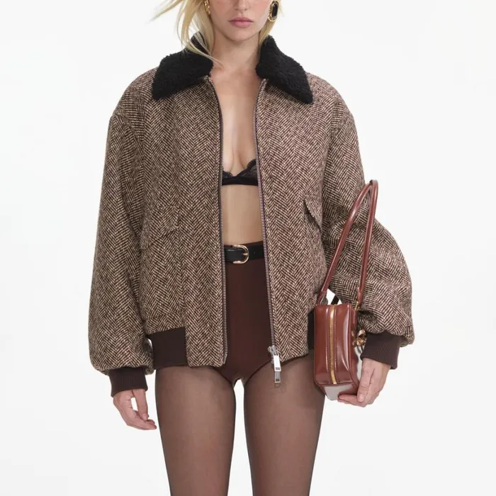 Brown Herringbone Jacket Women Self Portrait Outerwear Brown Herringbone Jacket Women Self Portrait Outerwear