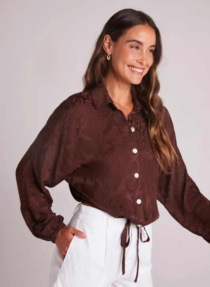 Button Down Women Bella Dahl Drawcord Waist Shirt 8211 Cafu00e9 Noir