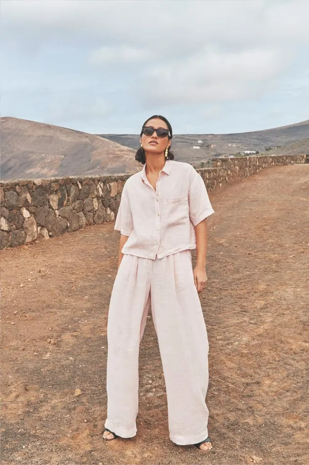ByBar Blouses Vrouwelijk Cris Linen Blouse Cipria Pink