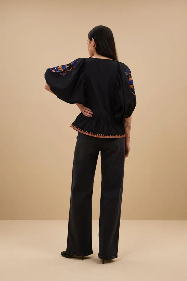 ByBar Blouses Vrouwelijk Gabie Embroidery Blouse Jet Black ByBar Blouses Vrouwelijk Gabie Embroidery Blouse Jet Black