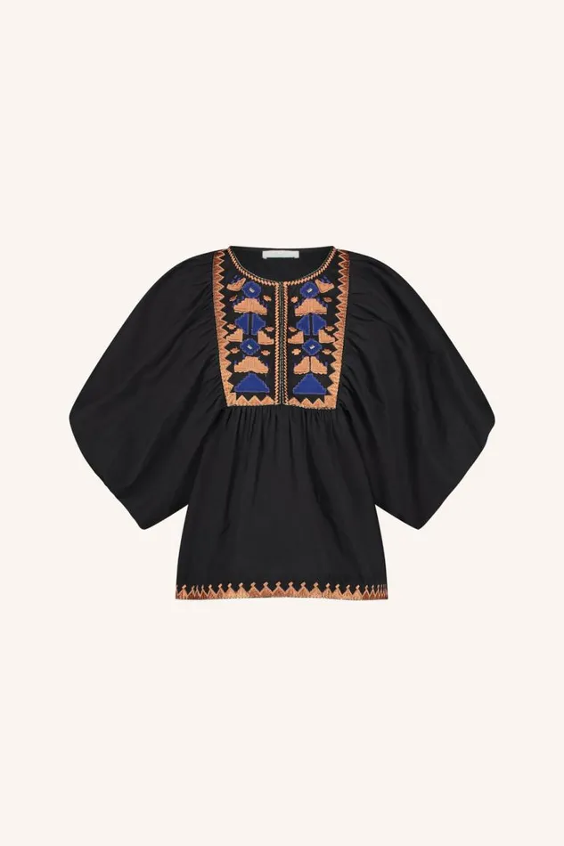 ByBar Blouses Vrouwelijk Gabie Embroidery Blouse Jet Black ByBar Blouses Vrouwelijk Gabie Embroidery Blouse Jet Black