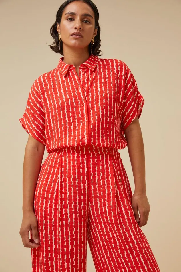ByBar Blouses Vrouwelijk Karly Red Groove Blouse Red Groove Print ByBar Blouses Vrouwelijk Karly Red Groove Blouse Red Groove Print