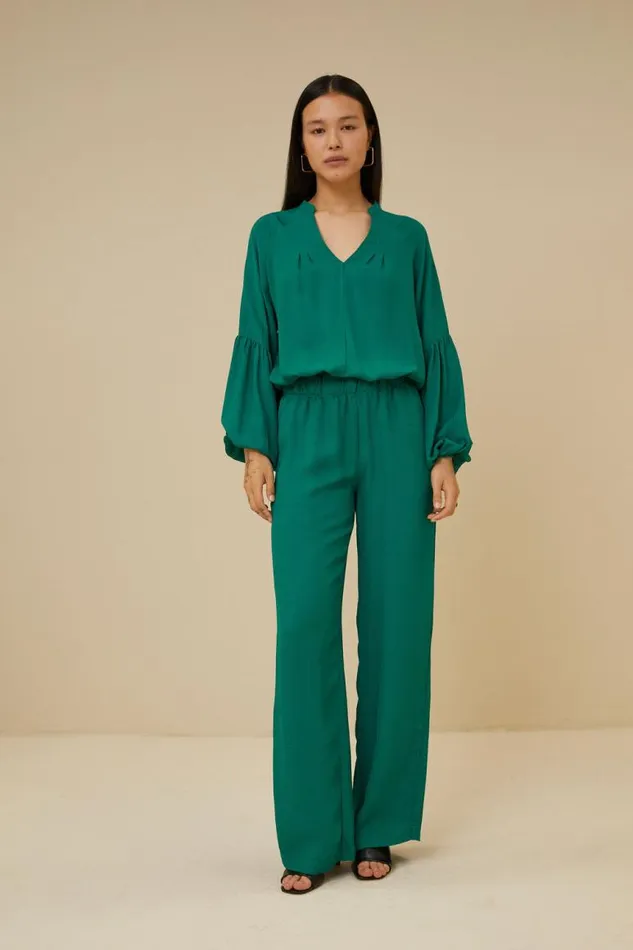 ByBar Blouses Vrouwelijk Vienna Satin Stripe Blouse Evergreen