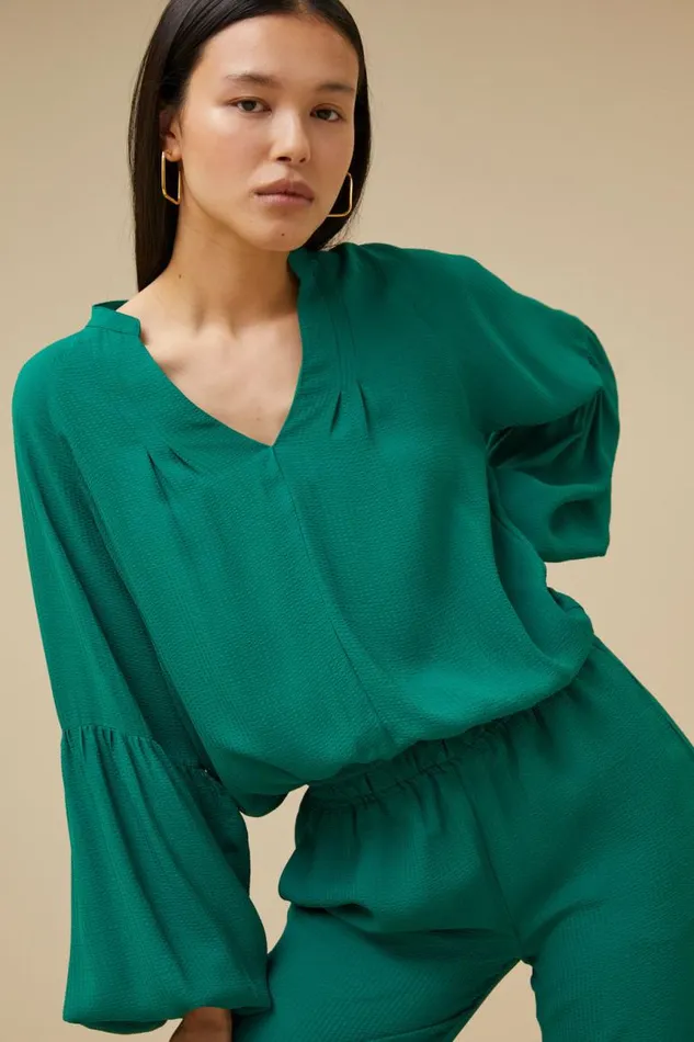 ByBar Blouses Vrouwelijk Vienna Satin Stripe Blouse Evergreen ByBar Blouses Vrouwelijk Vienna Satin Stripe Blouse Evergreen