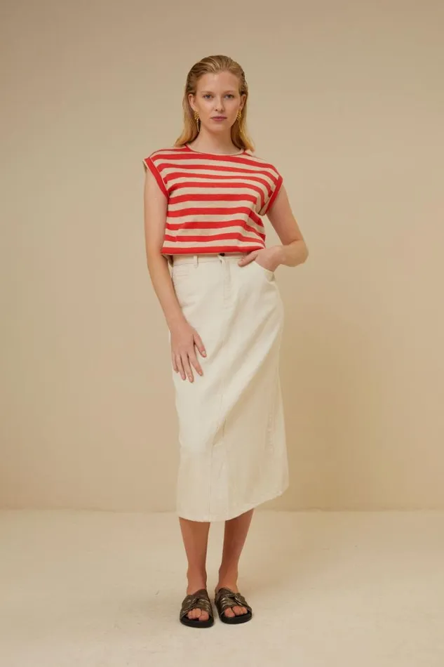ByBar Tops and Shirts Vrouwelijk Thelma Big Stripe Top PoppyRed