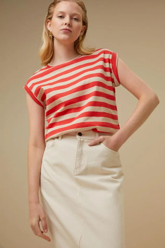 ByBar Tops and Shirts Vrouwelijk Thelma Big Stripe Top PoppyRed ByBar Tops and Shirts Vrouwelijk Thelma Big Stripe Top PoppyRed