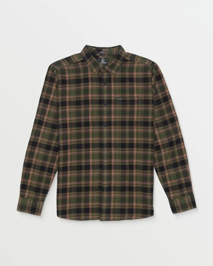 Caden Plaid Long Sleeve Shirt 8211 Squadron Green Mens Volcom Shirts and Flannels Caden Plaid Long Sleeve Shirt 8211 Squadron Green Mens Volcom Shirts and Flannels