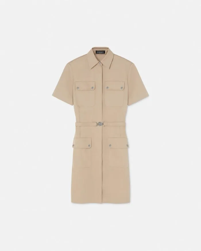 Cargo Gabardine Mini Shirt Dress Beige Women Versace Dresses