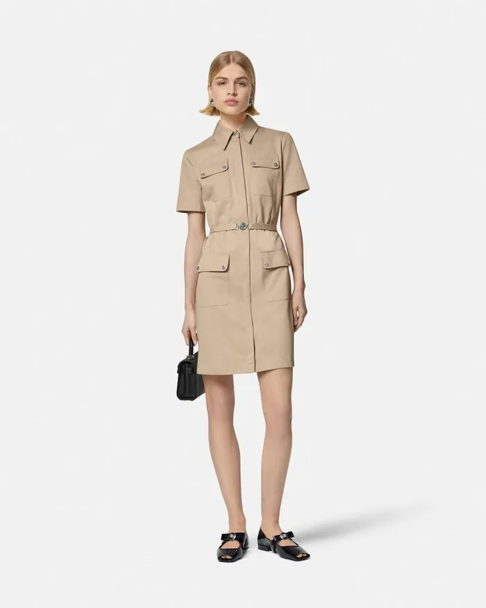Cargo Gabardine Mini Shirt Dress Beige Women Versace Dresses