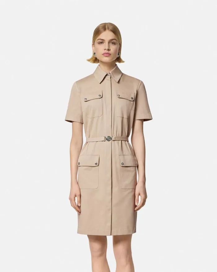 Cargo Gabardine Mini Shirt Dress Beige Women Versace Dresses