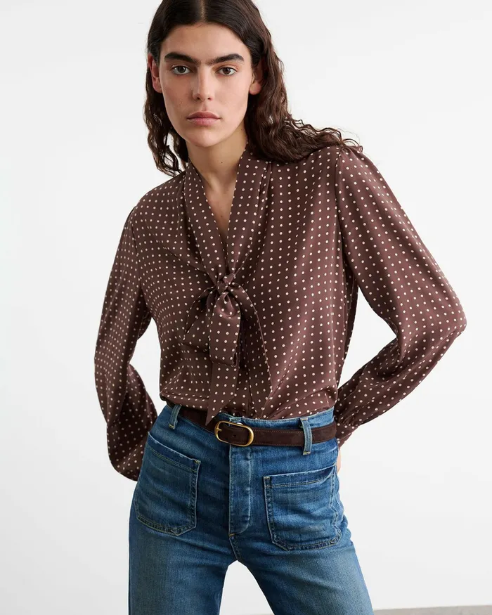 CARINA SILK BLOUSE Brownivory Dot Women Nili Lotan Tops