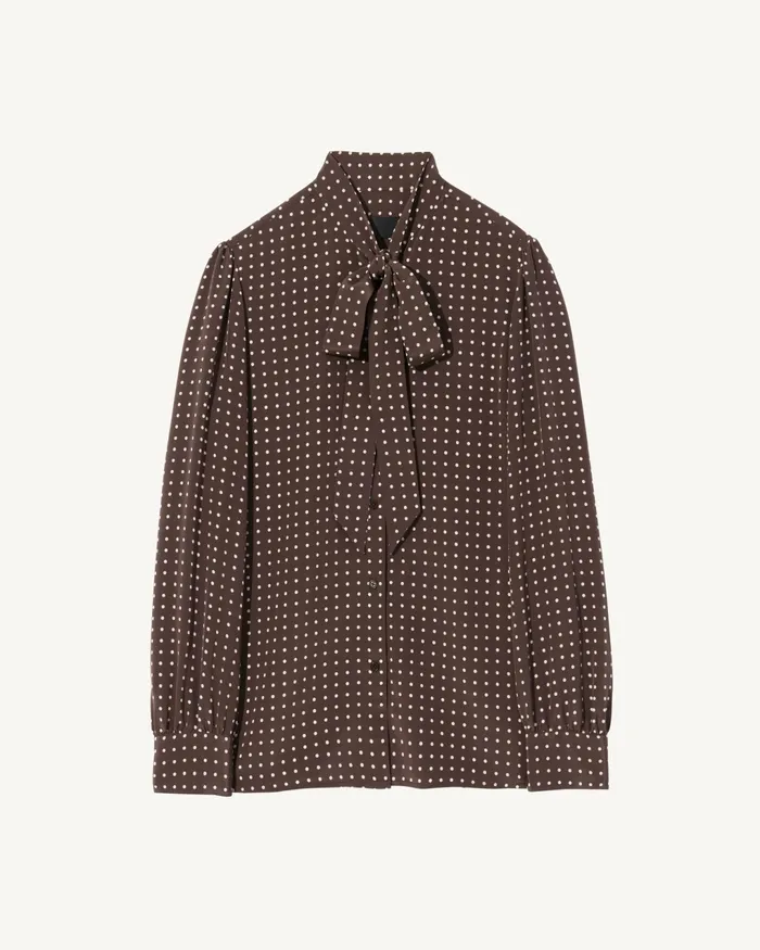 CARINA SILK BLOUSE Brownivory Dot Women Nili Lotan Tops