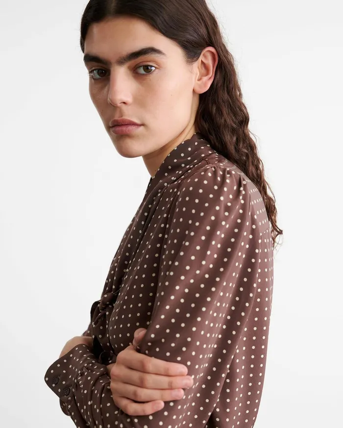 CARINA SILK BLOUSE Brownivory Dot Women Nili Lotan Tops