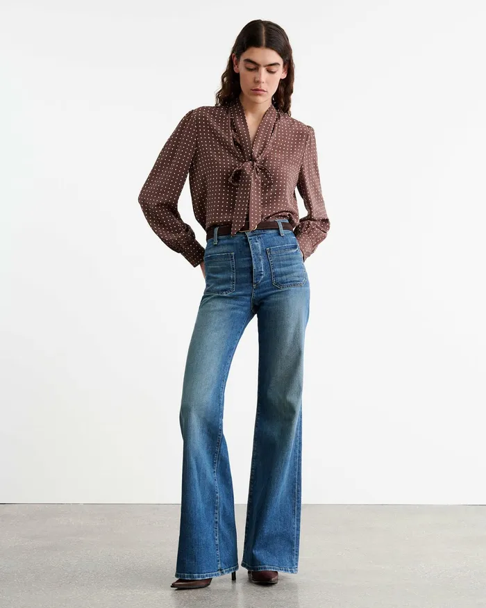 CARINA SILK BLOUSE Brownivory Dot Women Nili Lotan Tops