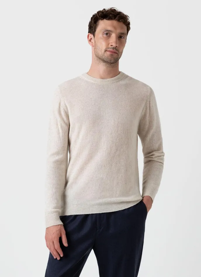 Cashmere Crew Neck Jumper Natural Ecru Men SUNSPEL Knitwear