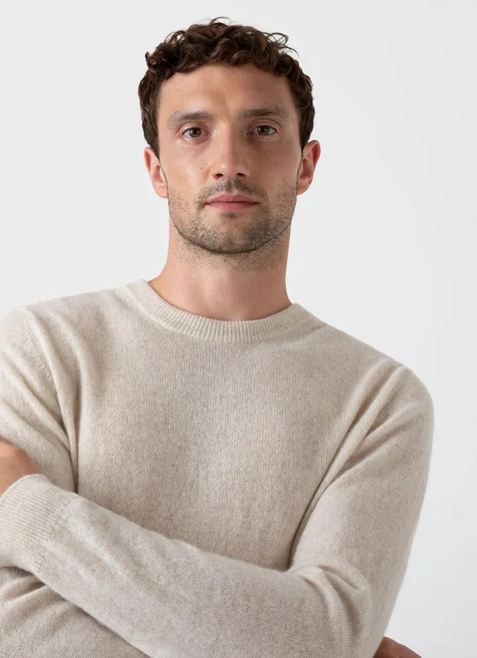 Cashmere Crew Neck Jumper Natural Ecru Men SUNSPEL Knitwear