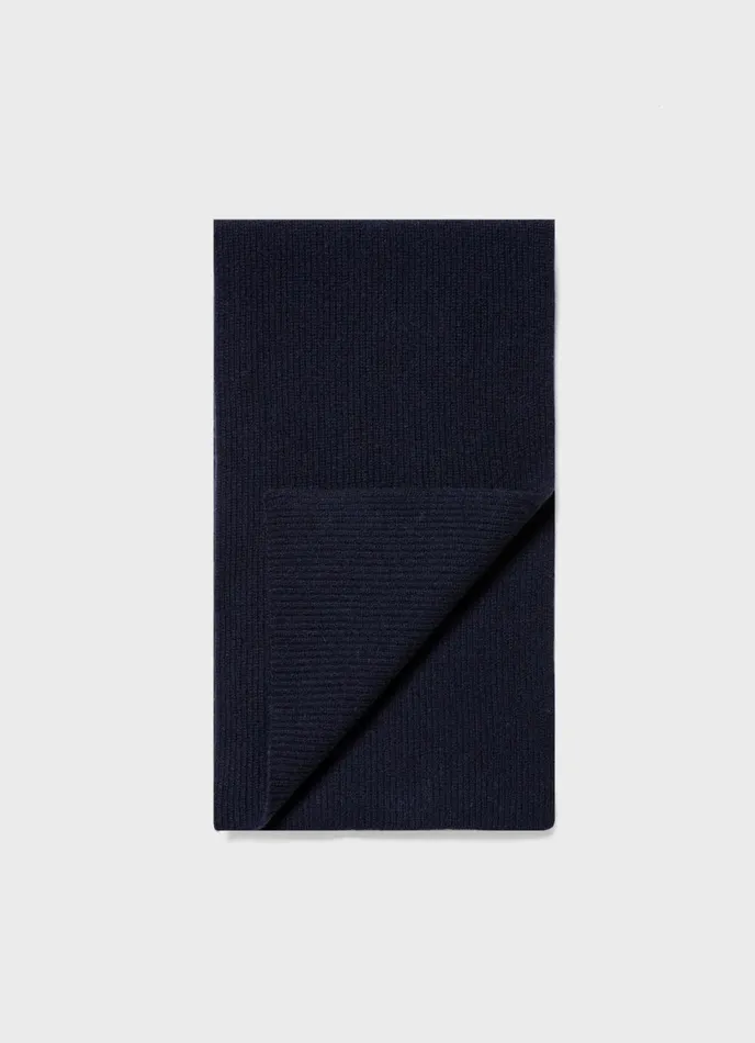 Cashmere Ribbed Scarf Navy MenWomen SUNSPEL Hats Scarves and Gloves
