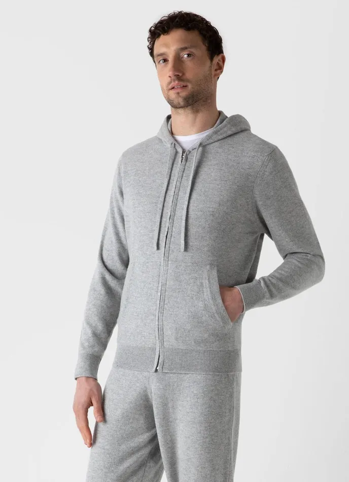 Cashmere Zip Hoody Grey Melange Men SUNSPEL Sweatshirts and Sweatpants