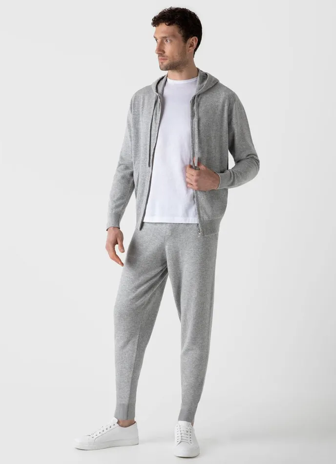 Cashmere Zip Hoody Grey Melange Men SUNSPEL Sweatshirts and Sweatpants