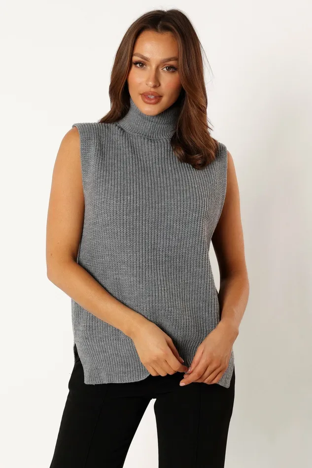 Celaena Turtleneck Sleeveless Sweater Grey Women Sweaters Petal and Pup