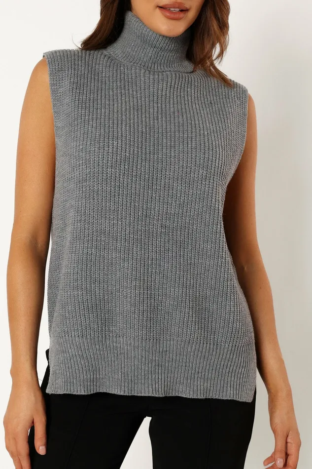 Celaena Turtleneck Sleeveless Sweater Grey Women Sweaters Petal and Pup
