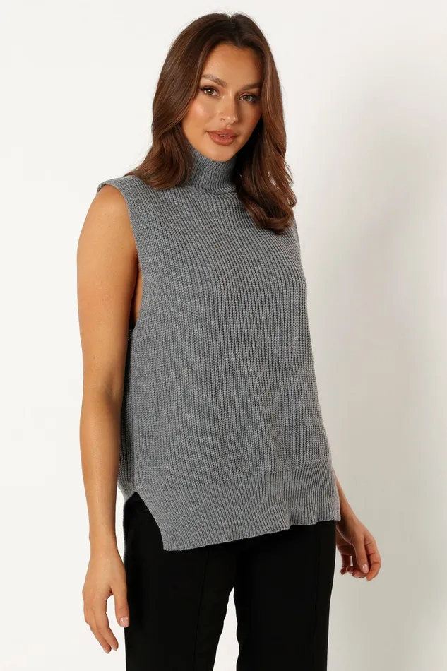 Celaena Turtleneck Sleeveless Sweater Grey Women Sweaters Petal and Pup