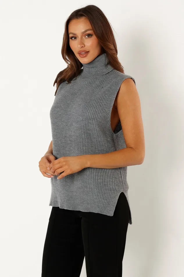 Celaena Turtleneck Sleeveless Sweater Grey Women Sweaters Petal and Pup