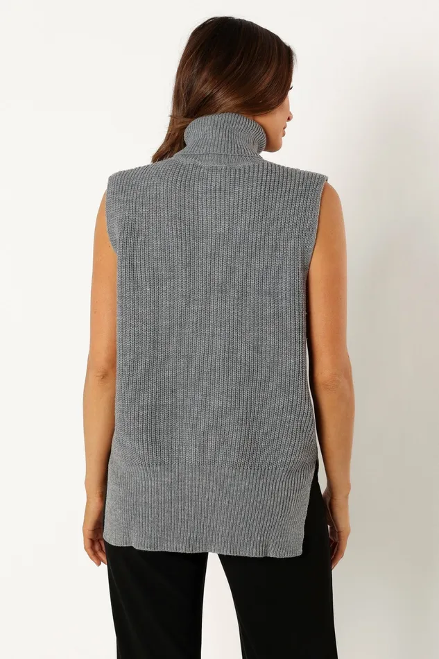 Celaena Turtleneck Sleeveless Sweater Grey Women Sweaters Petal and Pup
